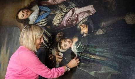 Light cleaning on a large oil painting from the collection at Marble Hill, London